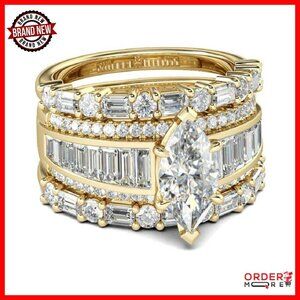 2.64 Carat Marquise CZ Wedding Ring Set Sterling Silver Size 7